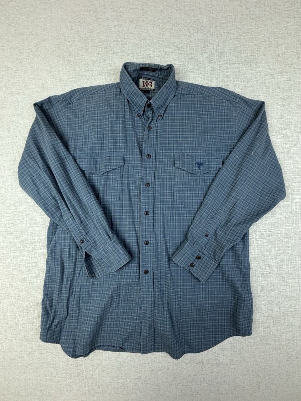 Vintage Lucchese 1883 Men’s Large Blue Plaid Western Shirt Cowboy Cotton